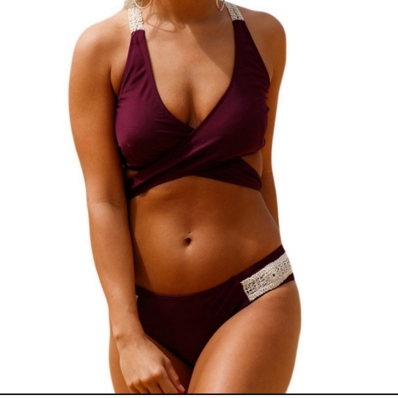 Other - ✂👙 Wine Red Crisscross Crochet Back Bikini